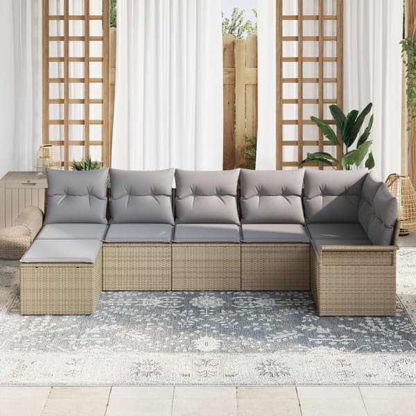 Trädgårdsoffset med kudde 7 pcs Beige konstrotting