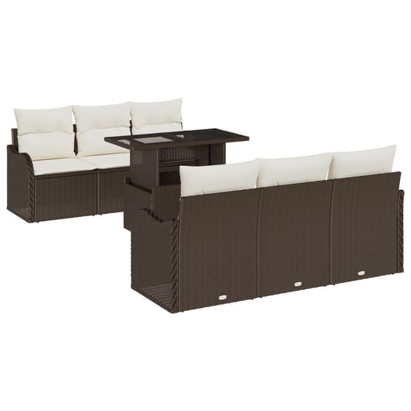 Trädgårdsoffset med kudde 7 pcs Brun Poly rattan
