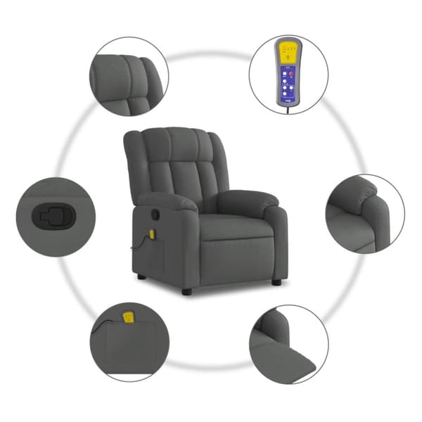 Massagefåtölj mörkgrå tyg