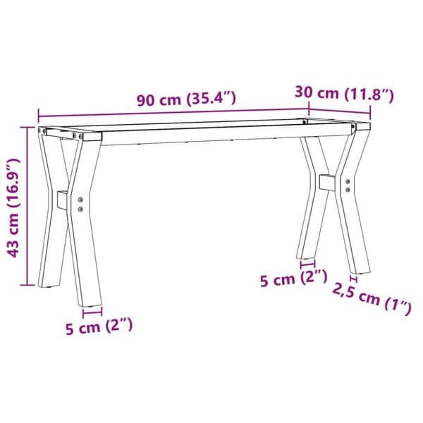 Bordsben för soffbord Y-ram 90x30x43 cm stål