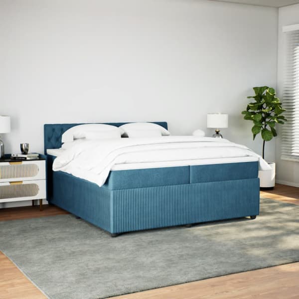 Ramsäng med madrass blå 200x200 cm sammet