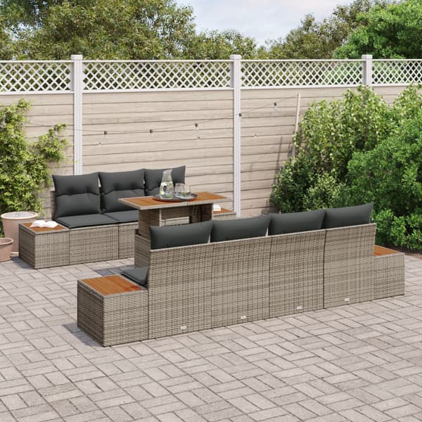 Trädgårdsoffset med kudde 8 pcs Grå Poly rattan