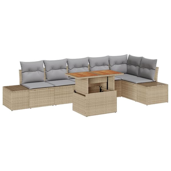 Trädgårdsoffset med lagring 7 pcs Beige Poly rattan