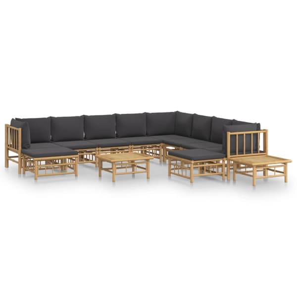 Loungegrupp 12 delar mörkgrå dynor bambu