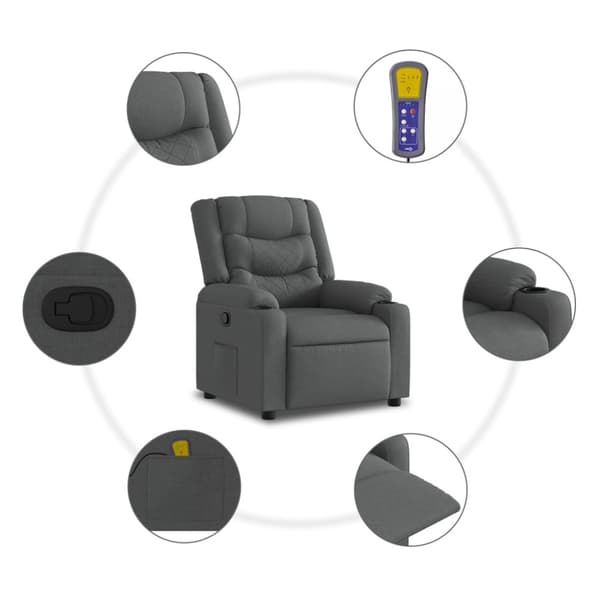 Massagefåtölj mörkgrå tyg