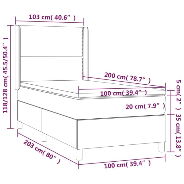 Ramsäng med madrass & LED ljusgrå 100x200 cm sammet