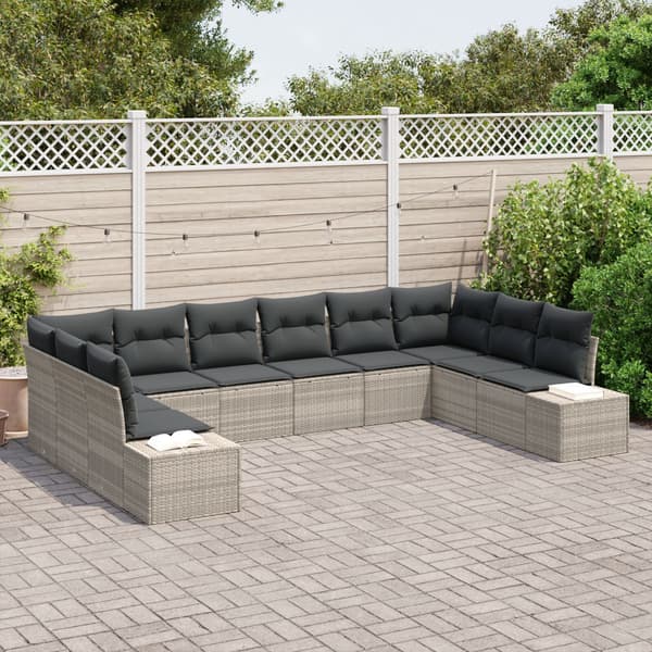 Trädgårdsoffset med kudde 10 pcs Ljusgrå Polyrattan