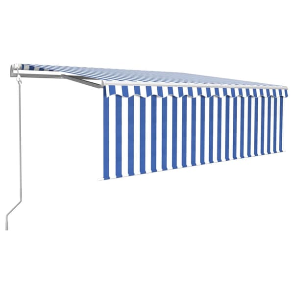 Automatisk markis med vindsensor rullgardin LED 4x3m blå&vit