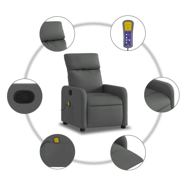 Massagefåtölj mörkgrå tyg