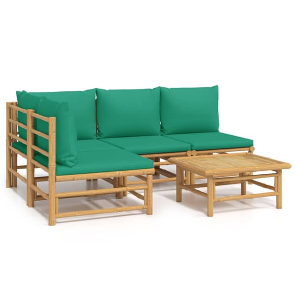 Loungegrupp 5 delar gröna dynor bambu