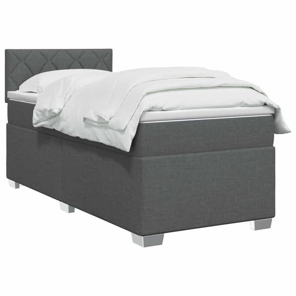 Boxspring säng med madrass och LED Mörkgrå Enkel Tyg