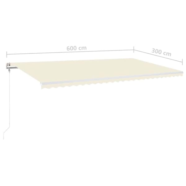 Automatisk markis med vindsensor & LED 600x300 cm gräddvit