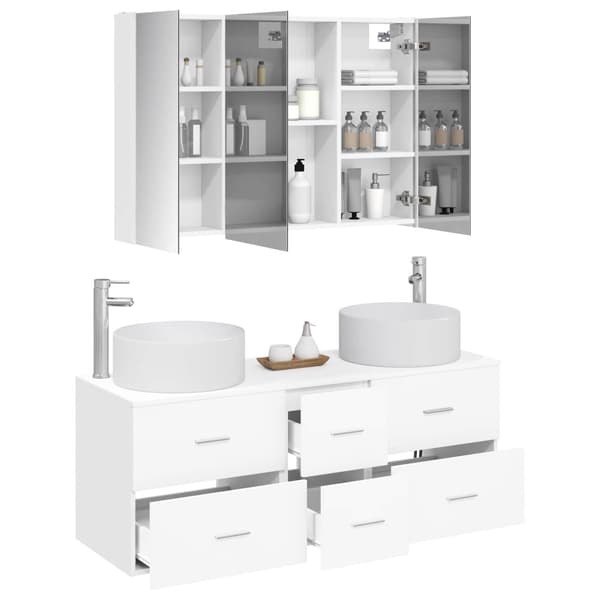 Badrumsmöbelset 4 pcs Vit Konstruerat trä och glas