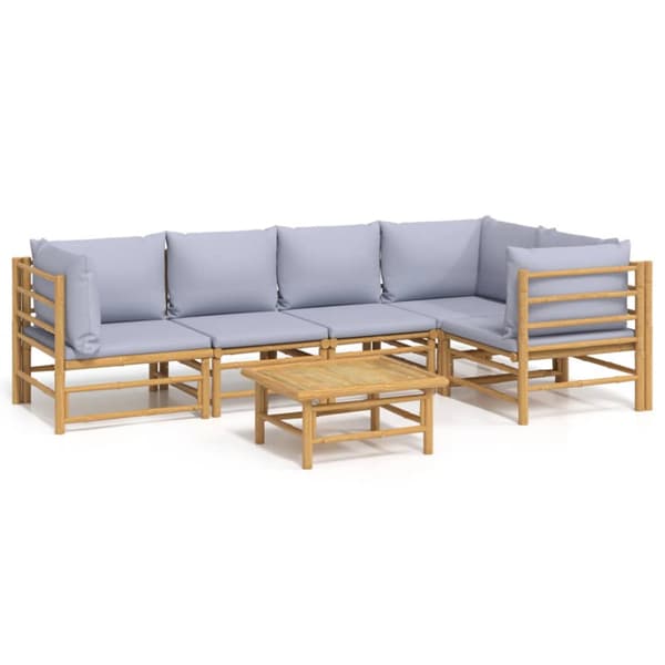 Loungegrupp 6 delar ljusgråa dynor bambu