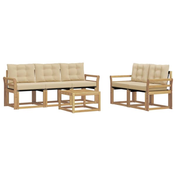 Utomhussoffset med kudde 6 pcs Vit och Beige