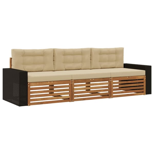 Utomhussoffset med kudde 3 pcs Naturlig och Beige Polyester