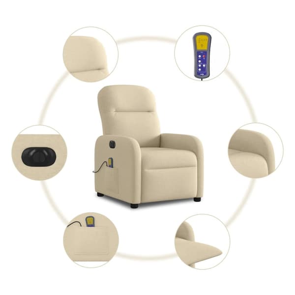 Elektrisk massagefåtölj gräddvit tyg
