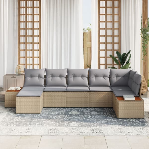 Trädgårdsoffset med kudde 7 pcs Beige konstrotting