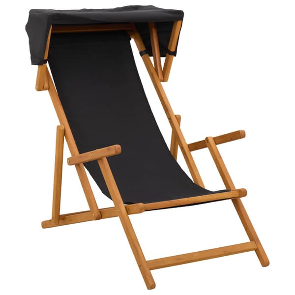 Deck Chair 3 Position Massiv Eukalyptus Trä Svart