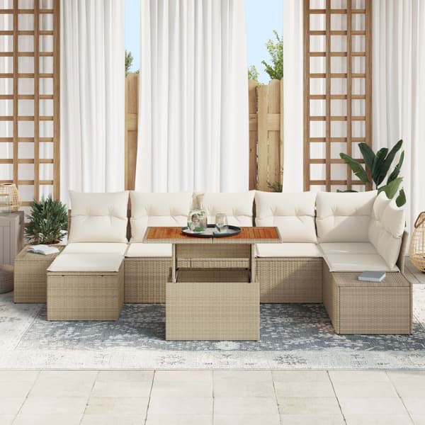 Trädgårdsoffset med lagring 8 pcs Beige Poly rattan
