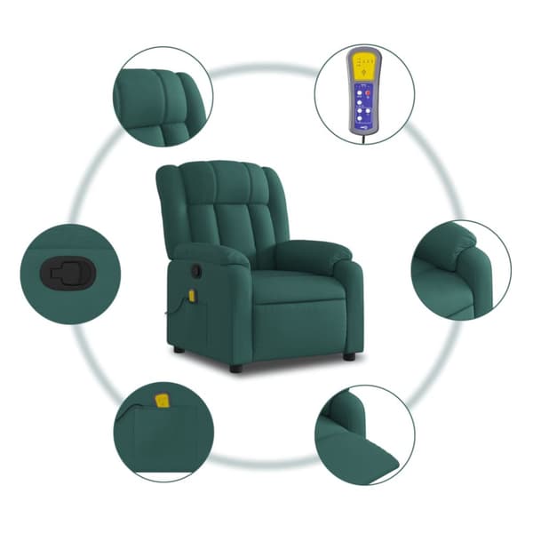 Massagefåtölj mörkgrön tyg