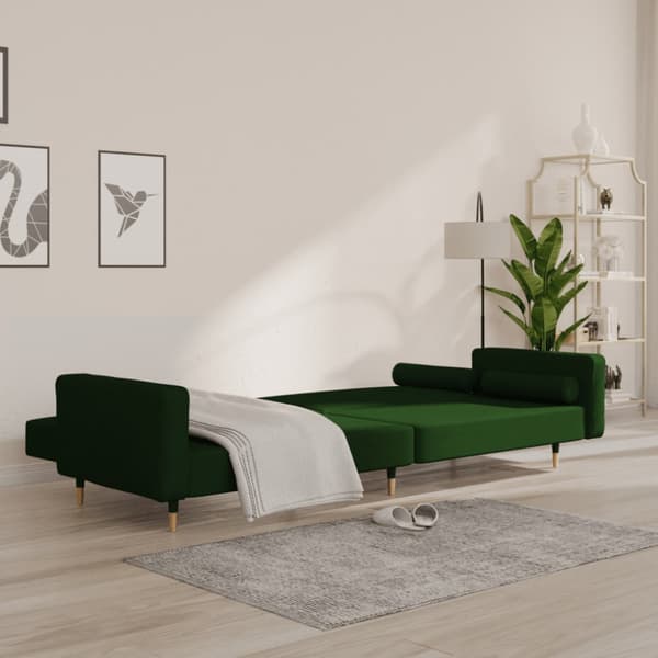 Bäddsoffa 2-sits med två kuddar mörkgrön sammet