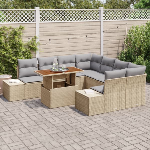Trädgårdsmöbelset med kudde 9 pcs Beige och Grå