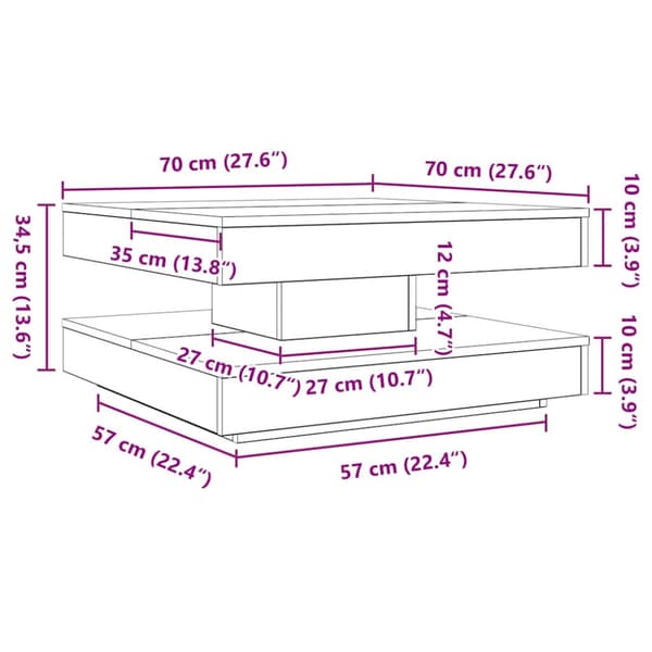 Soffbord 360 grader vridbart vit 70x70x34,5 cm