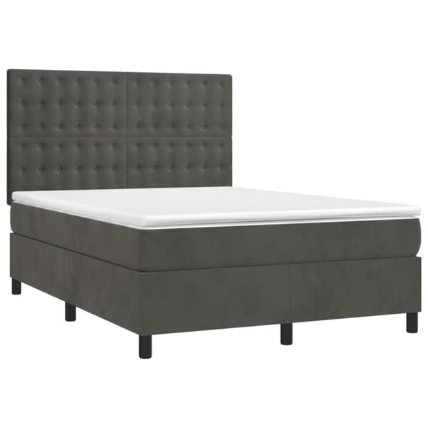 Ramsäng med madrass & LED mörkgrå 140x190 cm sammet