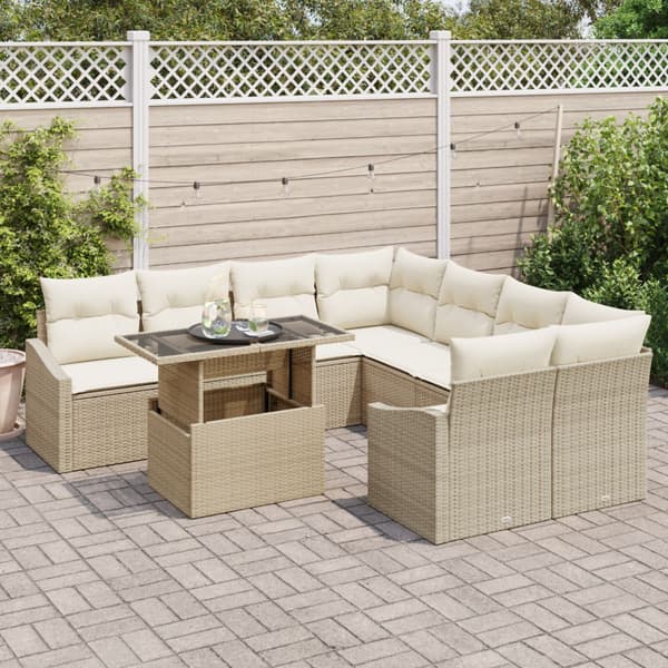 Trädgårdsoffset med lagring 9 pcs Beige Poly rattan