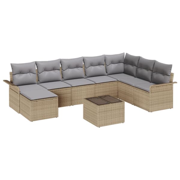 Trädgårdsoffset med kudde 9 pcs Beige konstrotting