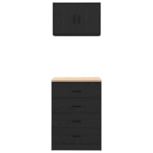 Garageskåp 2 delar svart konstruerat trä