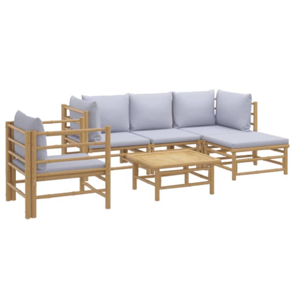 Loungegrupp 6 delar ljusgråa dynor bambu