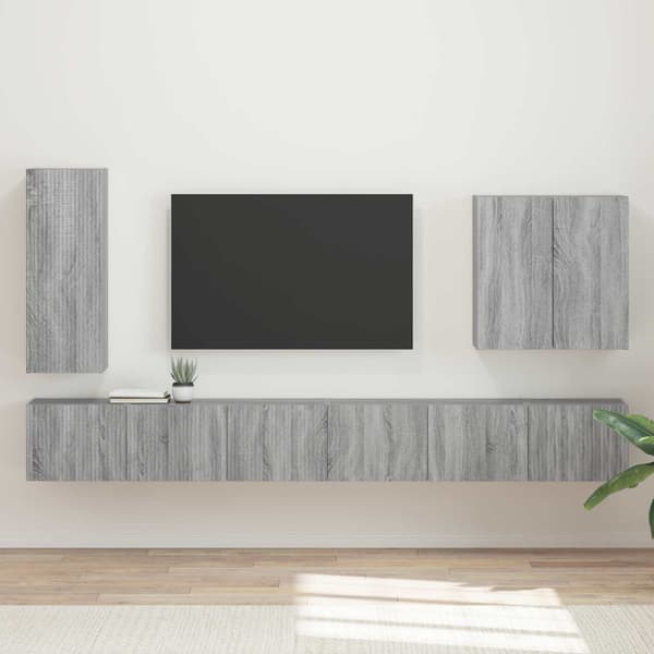 TV väggskåp set Väggmonterad 6 pcs Grå Sonoma