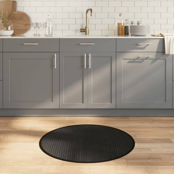 Matta rund svart 80 cm bambu