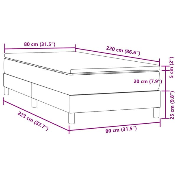 Ramsäng med madrass mörkgrå 80x220 cm sammet