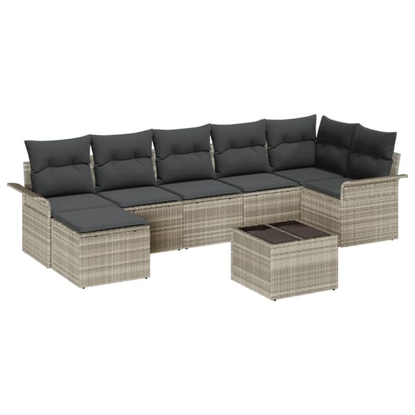 Trädgårdsoffset med kudde 8 pcs Ljusgrå Poly rattan