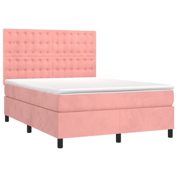 Ramsäng med madrass rosa & LED 140x190 cm sammet