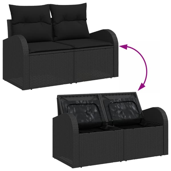 Trädgårdsoffset med kudde med lagring 8 pcs Svart