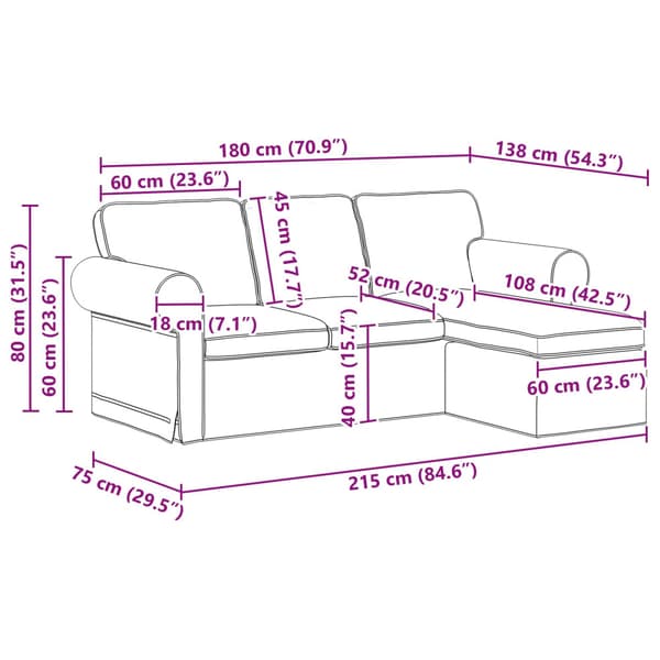 Soffa Mörkgrå 215 x 138 x 80 cm tyg