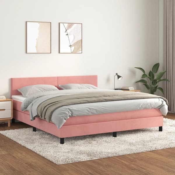 Ramsäng med madrass rosa 160x200 cm sammet