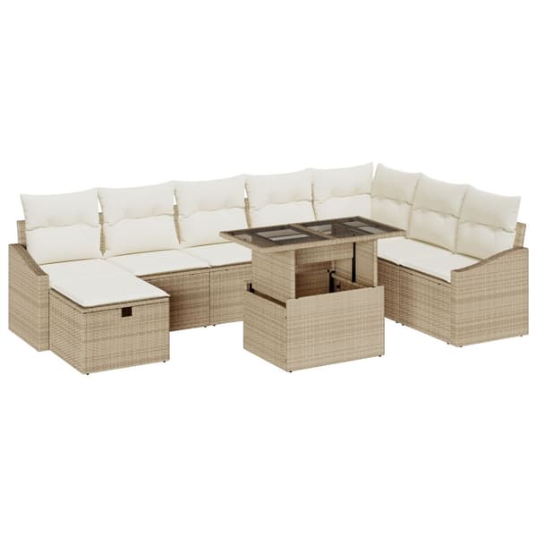 Trädgårdsoffset 9 pcs Beige konstrotting