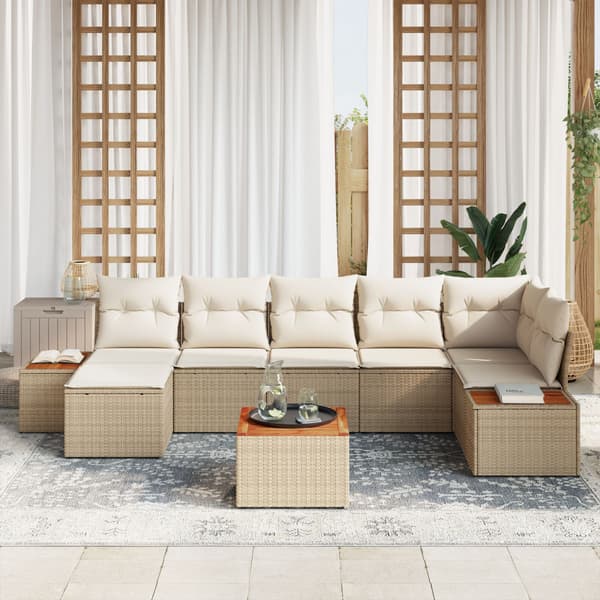 Trädgårdsoffset med kudde 8 pcs Beige konstrotting