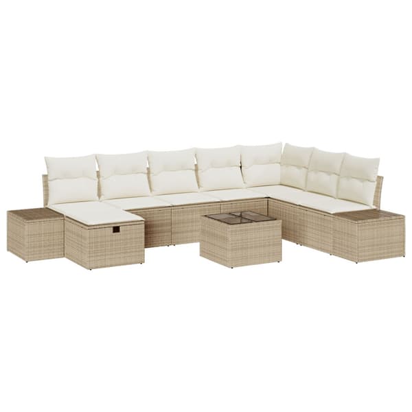 Trädgårdsoffset med kudde 9 pcs Beige konstrotting