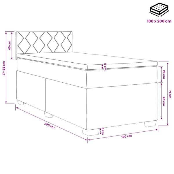 Kontinentalsäng med madrass Ljusgrå 100 x 200 cm Sammet