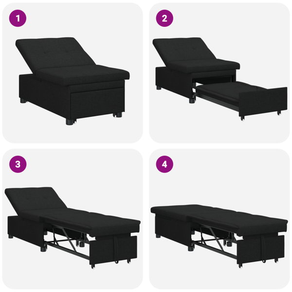 Pull Out Sofa Bed Svart 194 x 50 x 82 cm tyg