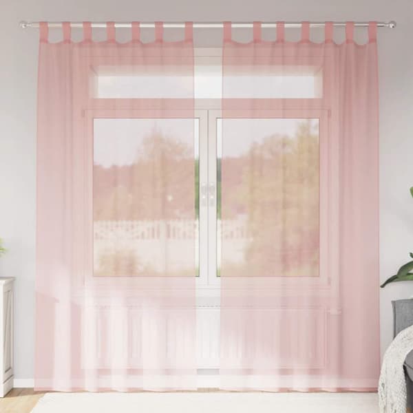 Voile gardiner med stångfickor 2 st rosa