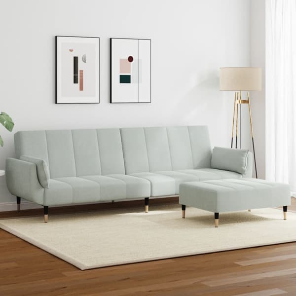 Bäddsoffa 2-sits med fotpall ljusgrå sammet