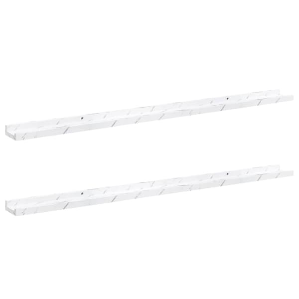 Vägg hylla Väggmonterat 2 pcs Vit marmor 115 x 9 x 3 cm