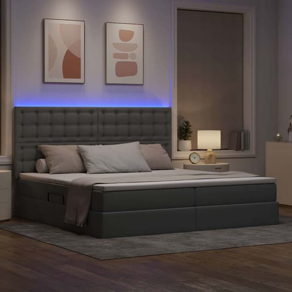 Förvaringssäng med LED med led Ljusgrå 200 x 200 cm Polyester